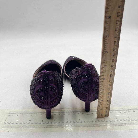 XYD Dark Purple Pointed Toe D\'Orsay Kitten Heel Rhinestone Studs Slip-On Shoes main image 3